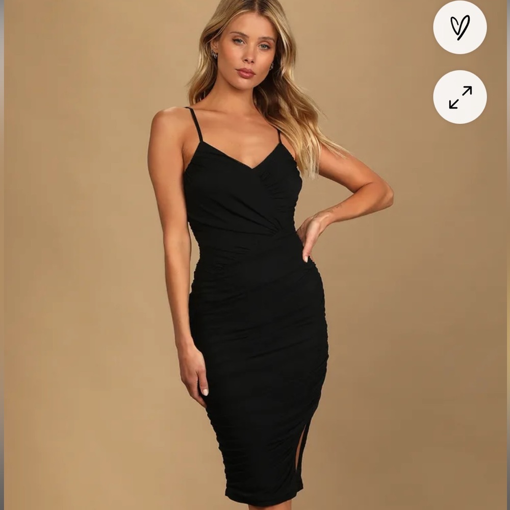 Feeling Hot Black Ruched Bodycon MIDI Dress- only tried it on once